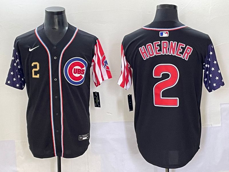 Men 2025 Chicago Cubs #2 Hoerner Black a generation of national flags Joint Name Nike MLB Jersey style 3